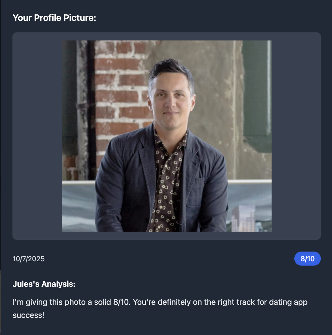 Jules giving feedback on a profile picture